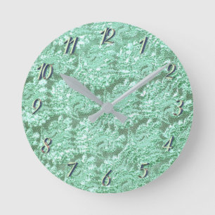 Horloge Ronde Mint green floral lace