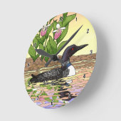 Horloge Ronde MN State Bird Flower Loon Lady Slipper (Angle)