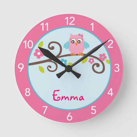 Horloge Ronde Mod Girl Owl Personalized Nursery Wall Clock (Recto)