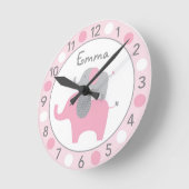 Horloge Ronde Mod Pink Elephant Personalized Nursery Wall Clock (Angle)