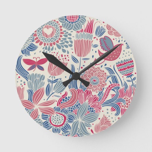 Horloge Ronde Modèle floral avec oiseau et papillon (Recto)