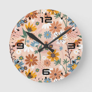 Horloge Ronde Modèle floral peint à la main-23136