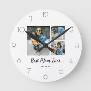 Horloge Ronde Modern Best Mom Ever Photo Collage Cadeau Pour Mam