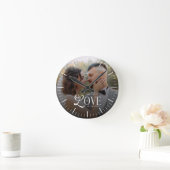 Horloge Ronde Modern Love Custom Wedding Photo Couples Keepsake (Maison)