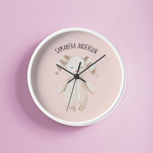 Horloge Ronde Modern Pastel Pink Bunny