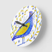 Horloge Ronde Modern Watercolor Blue and Yellow Bird Art (Angle)