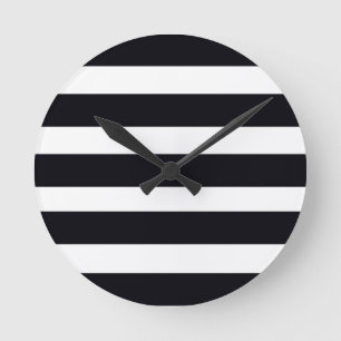 Horloge Ronde Moderne chic élégant noir et blanc rayé