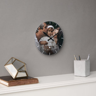 Horloge Ronde Moderne Cœur de Photo de Famille Personnalisée pou