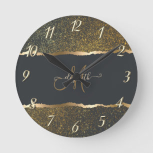 Horloge Ronde Moderne Élégant Monogramme au Touché d'Or
