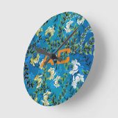 Horloge Ronde Moderne Monogramme Bleu Floral Chic (Angle)