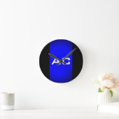 Horloge Ronde Moderne Monogramme Bleu Plaine Noire (Maison)