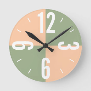 Horloge Ronde Moderne pêche sauge couleur verte blocs grand nomb
