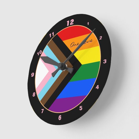 Horloge Ronde Moderne Progrès Arc-en-ciel design, Fierté / LGBTQ (Angle)
