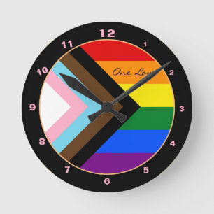 Horloge Ronde Moderne Progrès Arc-en-ciel design, Fierté / LGBTQ