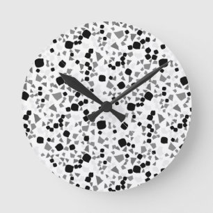 Horloge Ronde Moderne Simple Blanc Terrazzo Carrelage Noir