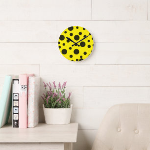 Horloge Ronde Moderne Simple Noir pois motif jaune point