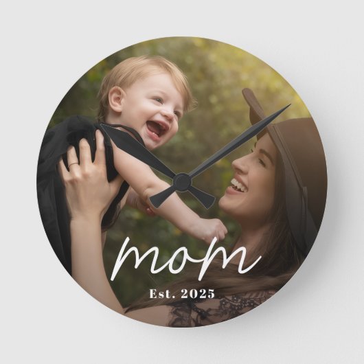 Horloge Ronde Mom Established Modern White Script Photo (Recto)