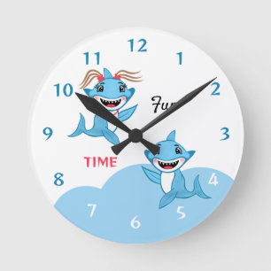 Horloge Ronde Moment de plaisir en famille avec les requins heur