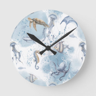 Horloge Ronde Monde sous-marin fantaisiste – Motif de créatures 