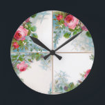 HORLOGE RONDE MONOGRAME DE ROSES ET DE JASMINE<br><div class="desc">Elégant,  coloré,  romantique style vintage design floral rouge,  roses roses roses,  feuilles verts,  jasmins blancs par BALDESIGN3D.</div>