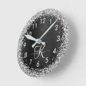 Horloge Ronde Monogramme à étincelle noire à Parties scintillant (Angle)