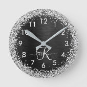 Horloge Ronde Monogramme à étincelle noire à Parties scintillant (Recto)