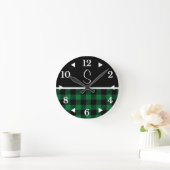Horloge Ronde Monogramme Black Green Buffalo Plaid Farming (Maison)