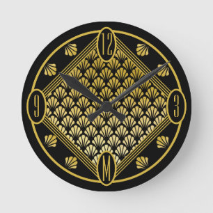 Horloge Ronde Monogramme Chic personnalisé Motif Art Déco