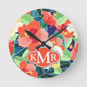 Horloge Ronde Monogramme coloré du motif de ketmie
