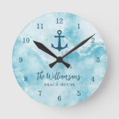 Horloge Ronde Monogramme Côte Turquoise Blue Beach House (Recto)