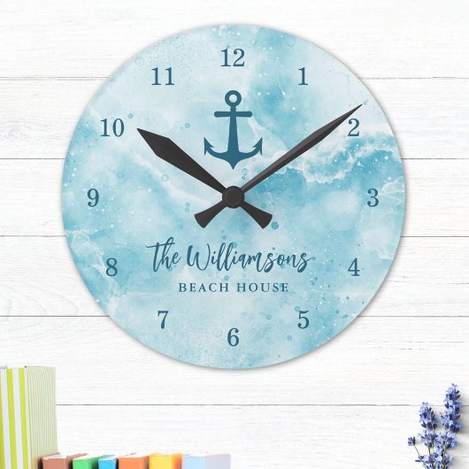 Horloge Ronde Monogramme Côte Turquoise Blue Beach House