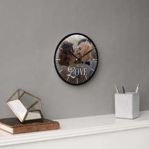 Horloge Ronde Monogramme de couple de photo de mariage personnal