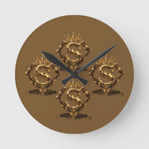 Horloge Ronde Monogramme de diamant de couronne de lettre dorée