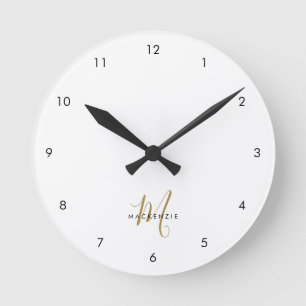 Horloge Ronde Monogramme élégant moderne en or blanc écriture