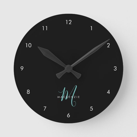 Horloge Ronde Monogramme élégant moderne noir sarcelle écriture (Recto)