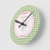 Horloge Ronde Monogramme En vichy Vert Fille Avec Nom (Angle)