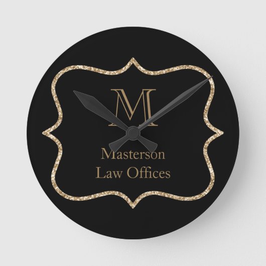Horloge Ronde Monogramme Initial Nom Or Noir Or Professionnel (Recto)