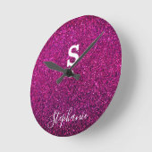 Horloge Ronde Monogramme Initiale Nom Violet Rose Pailleté Moder (Angle)