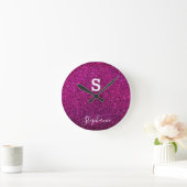 Horloge Ronde Monogramme Initiale Nom Violet Rose Pailleté Moder (Maison)