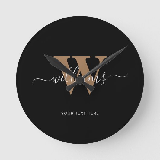 Horloge Ronde Monogramme moderne Noir Script Nom initial (Recto)
