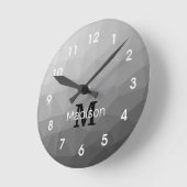 Horloge Ronde Monogramme Motif géométrique Gris Gradient (Angle)