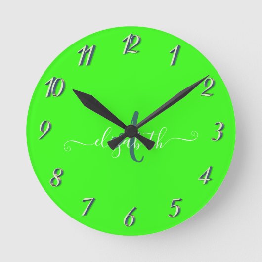 Horloge Ronde Monogramme Néon Fluorescent Vert (Recto)