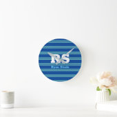 Horloge Ronde Monogramme & nom en gras, Lt Lignes Turquoises sur (Maison)