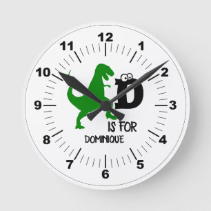 Horloge Ronde Monogramme personnalisé D pour Dinosaur mignon T R