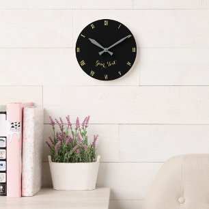 Horloge Ronde Monogramme personnalisé Moderne Élégant Faux Or No