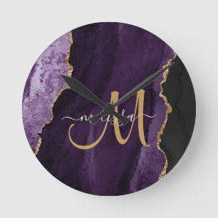 Horloge Ronde Monogramme personnalisé Parties scintillant or vio