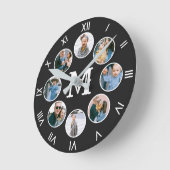 Horloge Ronde Monogramme Photo Collage Numéros romains (Angle)