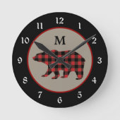 Horloge Ronde Monogramme rouge d'ours de plaid de Buffalo noir (Recto)