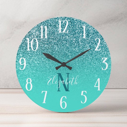Horloge Ronde Monogramme Turquoise et Ombre Parties scintillant