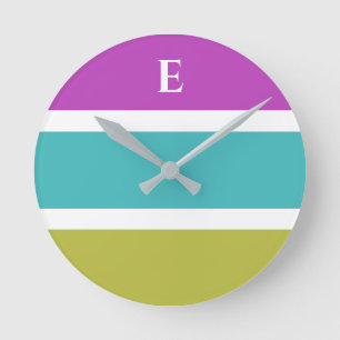 Horloge Ronde Monogramme Vert Bleu Bleu Bouton Contemporain Horl